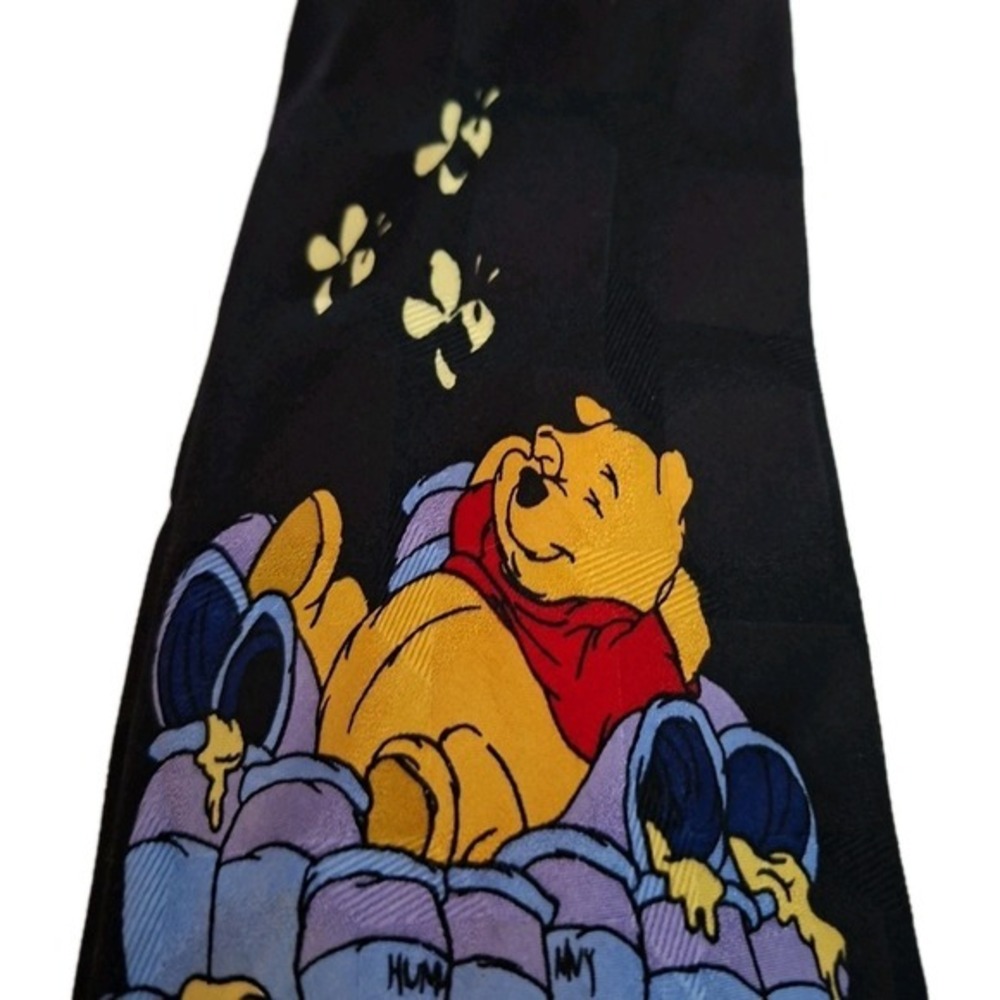 Disney Pooh Silk Necktie Mens Black Tigger Honey Pot Novelty Vintage Tie